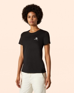 Camisetas Converse Stacked Logo Para Mujer - Negras | Spain-6581